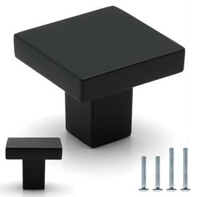23012-k-mb-10 Furfitt 10 Pack Matte Black Square Cabinet Knobs 1-3/16 Inch 30mm Length Solid Zinc
