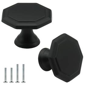24024-k-mb-10 Furfitt 10 Pack Matte Black Cabinet Knobs Octagon 1-3/8 Inch 35mm Zinc Alloy Dresser