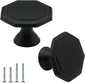 24024-k-mb-4 Furfitt 4 Pack Matte Black Cabinet Knobs Octagon 1-3/8 Inch 35mm Zinc Alloy Dresser Kno