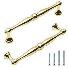 24025-k-pb-10 Furfitt 10 Pack Polished Gold Cabinet Pulls 5 Inch 128mm Hole Center Zinc Alloy Poli