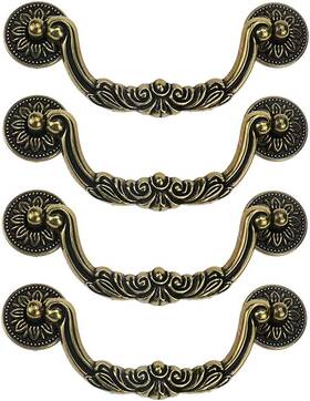 Zy07022038 Geesatis 4 Pcs Antique Drop Bail Pull Handles Metal Cabinet Pulls 5 Inch Hole Center