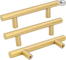 Goldenwarm 718924619719 10 Pack Gold Cabinet Handles Brushed Brass Drawer Pulls 3 Inc