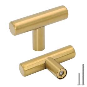 Goldenwarm 718924620067 15 Pcs Brushed Brass Single Bar Cabinet Cupboard Drawer Door Handle Pull Knob