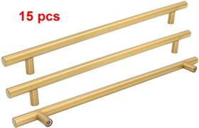 Goldenwarm 718924620142 15pcs Brushed Brass Cabinet Cupboard Drawer Door Handle Pull Knob 10 Inch Center