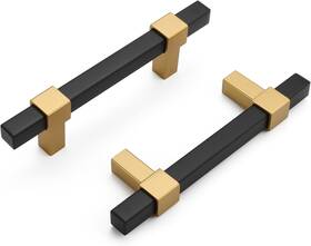 Haliwu 313091511561 10 Pack Black And Gold Cabinet Handles 3 Inch Brass Dresser Drawer Pulls