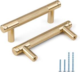 Haliwu 726084400061 5 Pack Brushed Brass Cabinet Pulls Knurled Gold Kitchen Dresser Dr