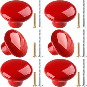 Zque0075-0077-004 Harskiyer 6pcs Vintage Ceramic Door Knobs Red Round Mushroom Cabinet Dresser Drawer