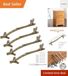 Zque0387 Harskiyer 4pcs Bronze Twig Drawer Pulls Handles 3-3/4 Inch Hole Center Zinc Alloy Rustic