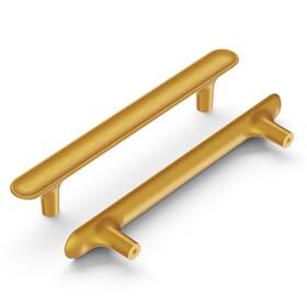 H078780bgb-5b Hickory Hardware 5-pack Solid Core Cabinet Pulls 5-1/16 Inch 128mm Hole Center Brushed Golden Brass