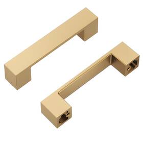 R078430bbx10b Hickory Hardware 10 Pack Square Cabinet Pulls Low Profile Handles 3-3/4 Inch 96mm Brushed Brass