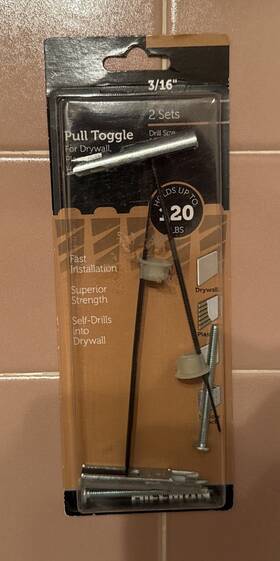 591330 Hillman 038902417404 Pull Toggle 2 Sets Of Anchors And Screws #591330 3/16 Inch Holds Up 120 Lb