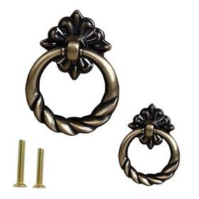 Hislicon 727238527993 6 Pack Retro Style Bronze Drop Ring Cabinet Drawer Pull Alloy 6p