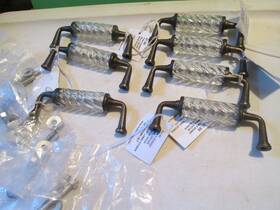 2036887 Hobby Lobby 7 Clear Spiral Swirl Glass Drawer Pull Distressed Antique Brass Metal 3.88 Inch 4