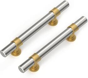 Homdiy 313056972963 10 Pack Brushed Nickel And Brass Cabinet Handles 3-3/4 Inch Hole Centers