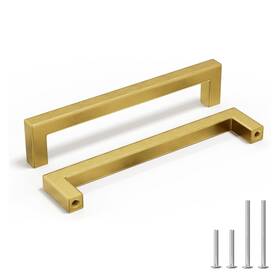 Homdiy 715020762189 61/4 Inch Brushed Brass Cabinet Pulls 6 Pack Gold Handles Square Hardwar