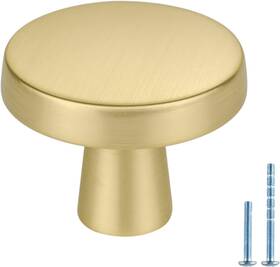 Hd-ls5310gd-10 Homdiy 10 Pack Gold Cabinet Knobs Round Brushed Brass Kitchen Handles Zinc Alloy Met