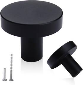 Home 313105033003 5pcs Kitchen Cabinet Knobs Black Drawer 1.18 Inch Round Desser Knob Matte Blac