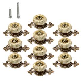 Huamulan Hrj1901-baobai-10pack Ceramic Knobs 10 Pack Retro Vintage Rustic Zinc Alloy Base Back Plate