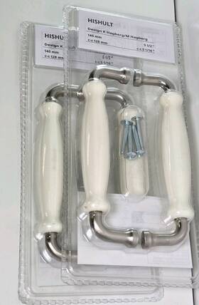 305.345.86 Ikea Hishult White Porcelain Farmhouse Kitchen Handles 5 1/2 Inch 140mm New 2-pk