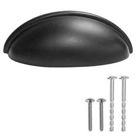 Ilyapa 688941044682 Matt Black Cup Drawer Pulls - 3 Inch Hole Center Bin Handles