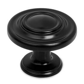 Ilyapa 840013402510 Flat Black Kitchen Cabinet Knobs - 1 1/4 Round Ringed Drawer Handles 10 Pac