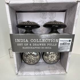 India Collection Cdk14b 4-pack Black/silver Satin Metal Drawer Pulls 1.5in