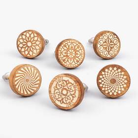 Knobs-1-24 Indian Shelf 24 Pieces Wooden Cabinet Knobs Boho Drawer Pulls Round Floral Kn