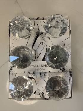 Isaac Jacobs 191631019124 Crystal Knobs Pulls Set Lot Of 6 Round Drawer Door Cabinet Nos Big