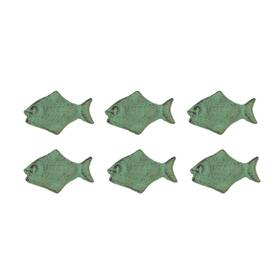 70467 J.d. Yeatts Set Of 6 Verdigris Green Cast Iron Fish Drawer Pulls Decorative Cabinet Knobs