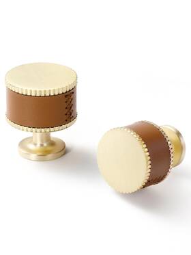 Jiasenbao 749877233035 Leather Drawer Pulls Round 5 Pack Gold Brown Handles Cabinet Knobs Fo