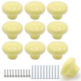 B231167 Joyangy 10pack Ceramic Cabinet Knobs 1.26inch/32mm Light Yellow Round Drawer