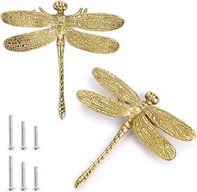 Juxyes 445018349384 Pack Of 2 Brass Dragonfly Cabinet Knobs Golden Tone Cupboard Door