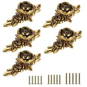 Juxyes 631384985562 Pack Of 5 Euro Rose Decorative Cabinet Knobs With Plate Floral Ivory Drawer
