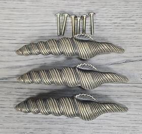 Kbc 49564 Vintage Conch Shell Drawer Pulls Handles Brass 3 Inch 3.75 Ctc Coastal Lot Of