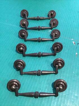 K11616 Kbc Lot Of 6 Vtg Drop Bail Drawer Dress Pull Handle 4 Inch Coc Antique Brass