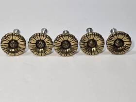 Kbc N18321 5 Vintage Brass Knobs Handles Pulls Flower Sunflower Cabinet Drawer