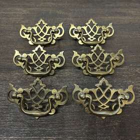 N19351 Kbc Set Of 6 - Vintage Chippendale Brass Drawer Pull Handles 2.5 Inch Centers