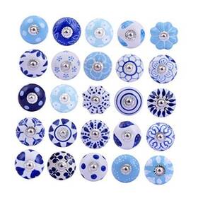 Dkb00003-p20 Kiran Agency Indian Haat Bazaar Assorted Ceramic Knobs - And White Mix Designed Rare 20 Blue