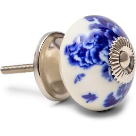 Knobs For Dresser Drawers Round Cabinet Pulls Blue White 1.6 In 10 Pack