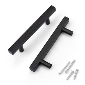 Knobwell 10 Pack Black Square Kitchen Cabinet Pulls 3-1/2 Inch Hole Center