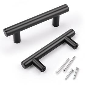 Knobwell 717332405624 6 Pack 2-1/2 In Drawer Pulls Black T Bar Round Handles For Kitchen Cup