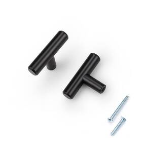 Knobwell 717332833342 25 Pack Black Cabinet Pulls Solid Stainless Steel Modern Round
