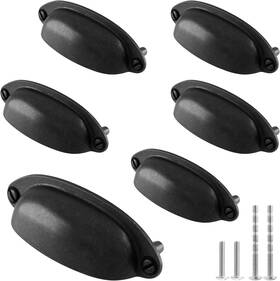 Kyu22101915 Kyuionty 6 Pack Antique Black Drawer Pull Handle Knobs Metal Cup 3.5 Inch Hole Centers