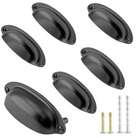 Kyuionty210630-0004 Kyuionty 6pcs Glossy Black Cup Drawer Pull 3.5 Inch Hole Centers 6 Pack