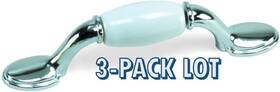 15527 Laurey Co Inc New 3-pack Lot White Ceramic Insert Chrome Cabinet Pull 3 Inch Cc