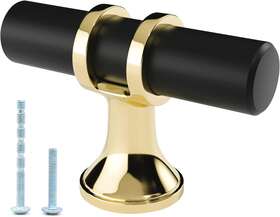 Leifeny 696392543197 10 Pack Matte Black And Gold Cabinet Pulls T Bar Single Hole Dresser Drawer Kno