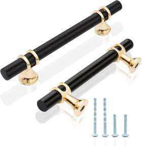 Leifeny 696534867297 10 Pack Matte Black Cabinet Pulls And Gold 3 Inch