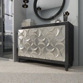 39874 Litton Lane 47 Inch W Black Wood Silver Crescent Moon Relief Design Cabinet With