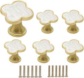 Llhdkf 744110330021 6 Pcs Decorative Clovers Cabinet Knobs Gold Dresser Drawer Kitc