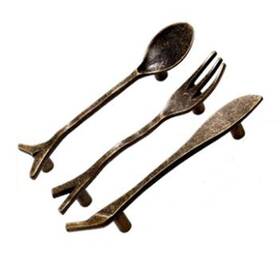 Luluxing 616814401218 3pcs Knife Fork And Spoon Shaped Tableware Appearance Dresser Drawer Handles